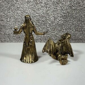 Gallo‎ Pewter Queen and Dragon Figurines Gold Silver Tone Fantasy Vintage 1980s